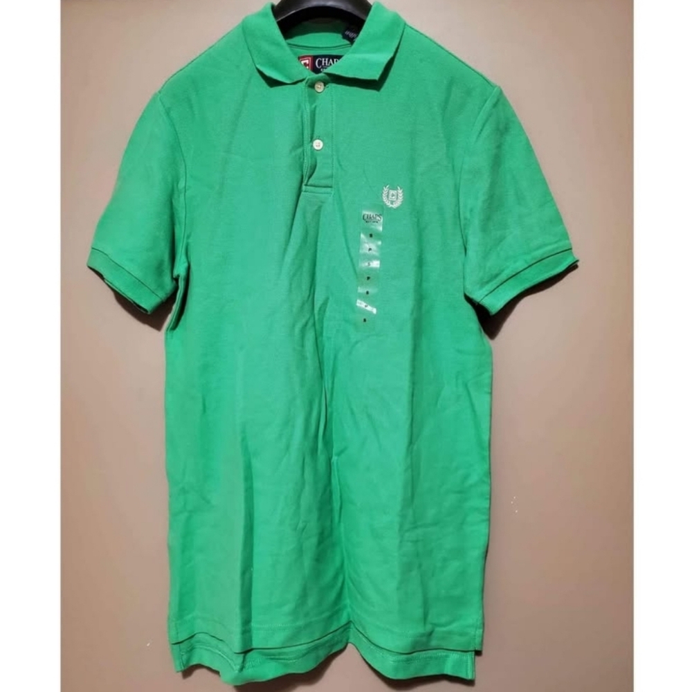 CHAPS Mens Short Sleeve Performance Polo Green Polo Shirt